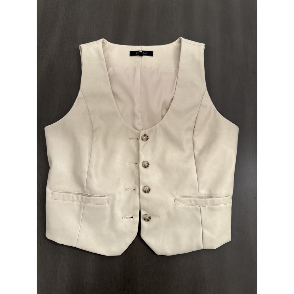 7 For All Mankind Vest Womens Small Ivory Faux Leather Button Up Lined Pockets